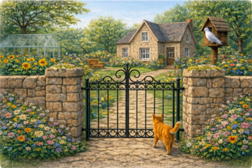 Maison de Mamie Jeanne au printemps où elle invite tous les visiteurs à lui rendre visite