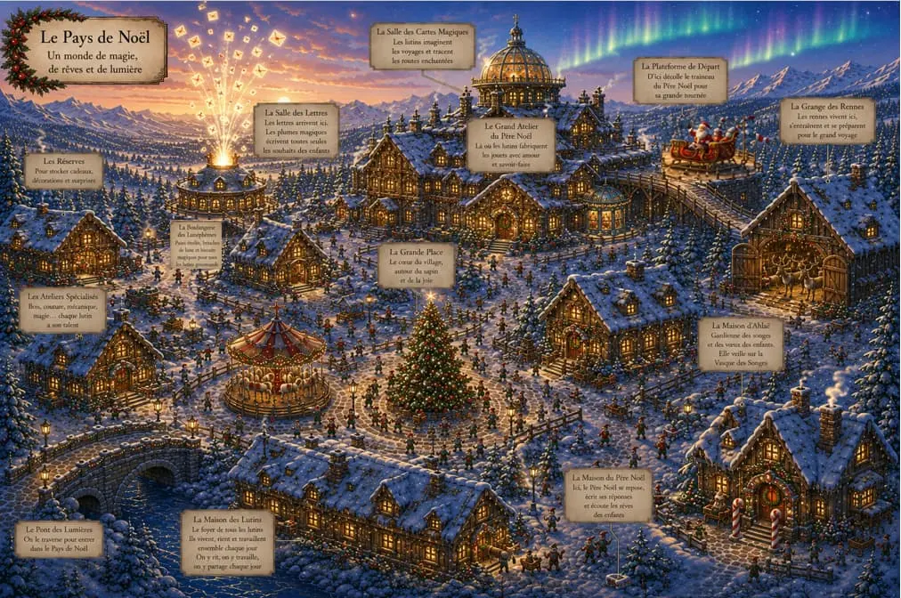 Le Pays de Noël, un monde de magie, de rêves et de lumière.