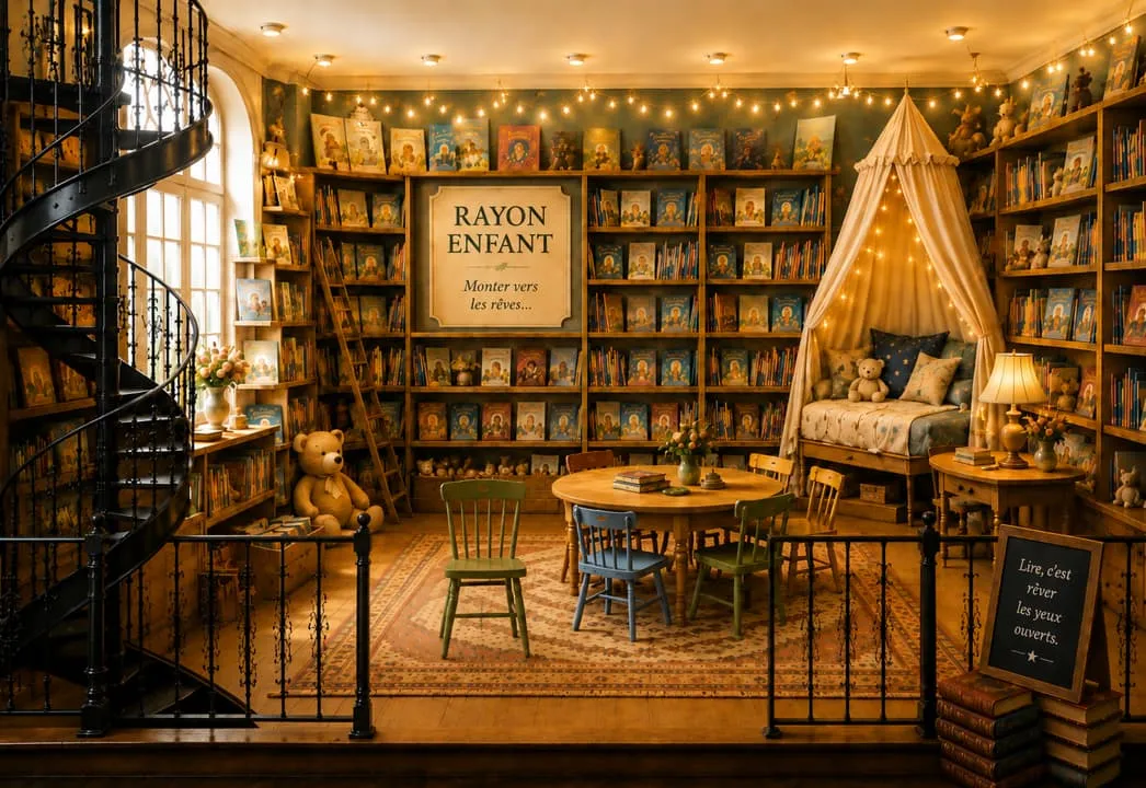 Illustration de la bibliothèque virtuelle des Éditions Geriòu-Levriòu, invitant à découvrir les livres, contes et récits de l'univers enfant.