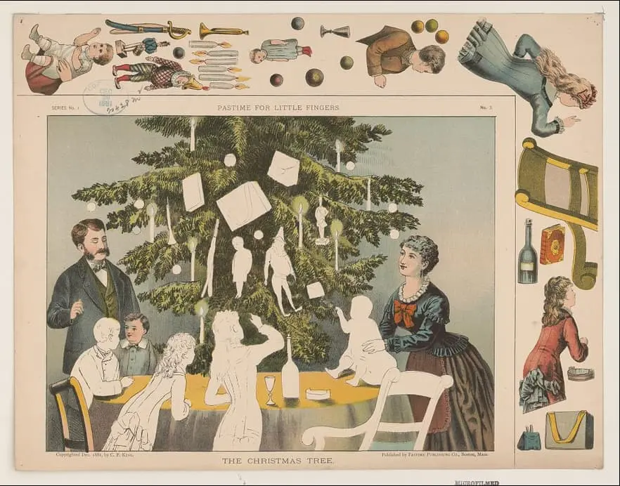 Pastime for Little Fingers – The Christmas Tree, chromolithographie, 1881 — Library of Congress.
