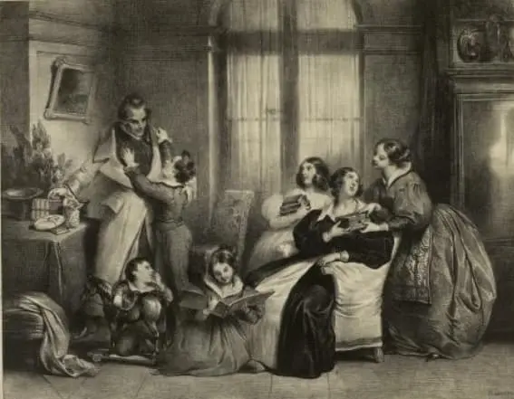 lithographie d’Achille Devéria, Les Étrennes, vers 1832, conservée au musée Carnavalet